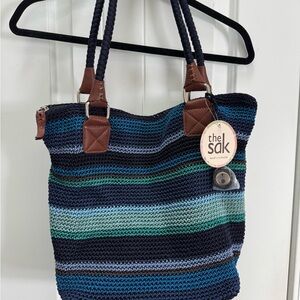 The Sak Blue and Green Striped Tote Bag